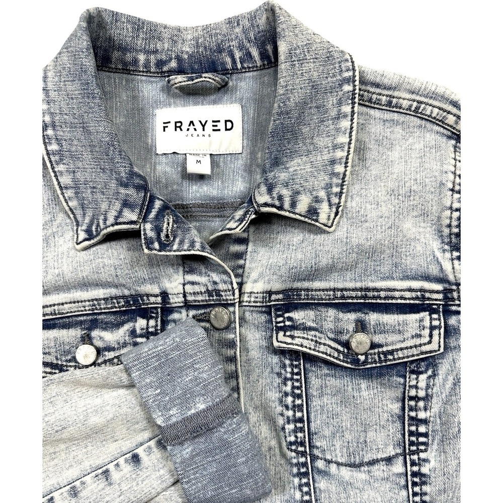 Frayed Jeans Denim Jacket Womens Size M Light Blue Acid‎ Wash